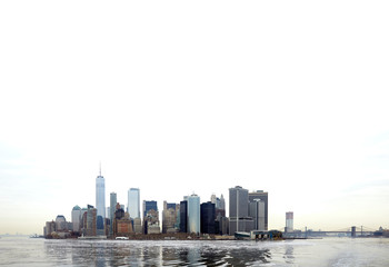 View of downtown New York in winter from the sea