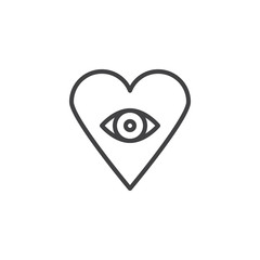 Eye with heart outline icon. linear style sign for mobile concept and web design. Ophthalmology simple line vector icon. Symbol, logo illustration. Pixel perfect vector graphics