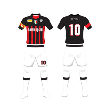 uniform of football Design. shirt of Soccer football. Football t-shirt. Front and back soccer football uniform. Vector Illustration on white background.