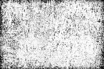 Texture of scratches, cracks, dust, chips, scuffs. Abstract monochrome grunge background. Vintage black and white surface. Vector dark dirty pattern