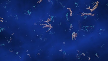 Obraz premium People floating in space. Cadavers, dead bodies in outer space. 3d rendering 