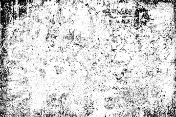 Texture of scratches, cracks, dust, chips, scuffs. Abstract monochrome grunge background. Vintage black and white surface. Vector dark dirty pattern