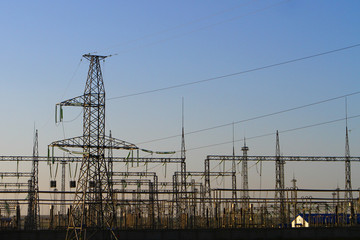High voltage towers with sky background - industrial image