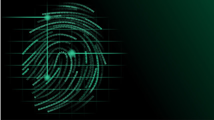 binary fingerprint scan glowing green futursitic illustration