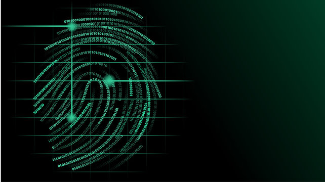 binary fingerprint scan glowing green futursitic illustration