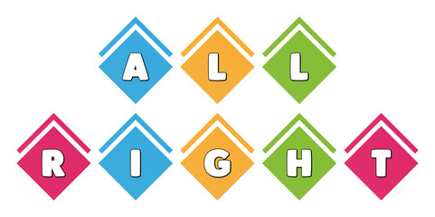 All Right - typography in multi-colored boxes on white background