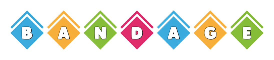 Bandage - typography in multi-colored boxes on white background