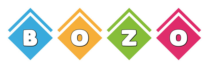 Bozo - typography in multi-colored boxes on white background