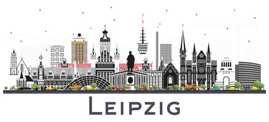 Fototapeta premium Leipzig Germany City Skyline with Gray Buildings Isolated on White.