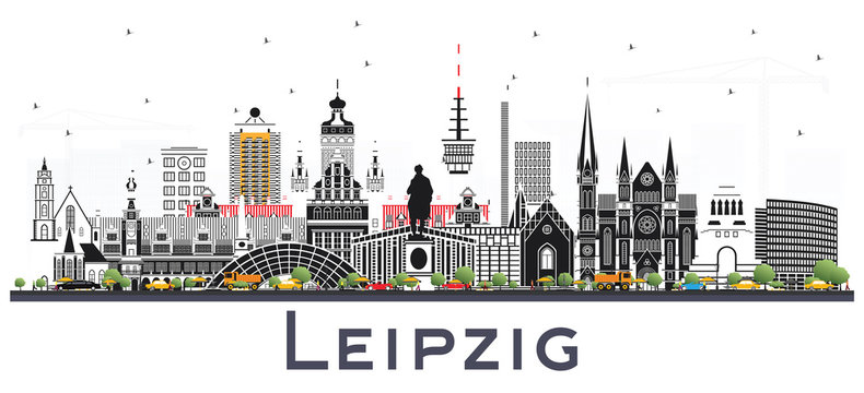 Leipzig Germany City Skyline with Gray Buildings Isolated on White.