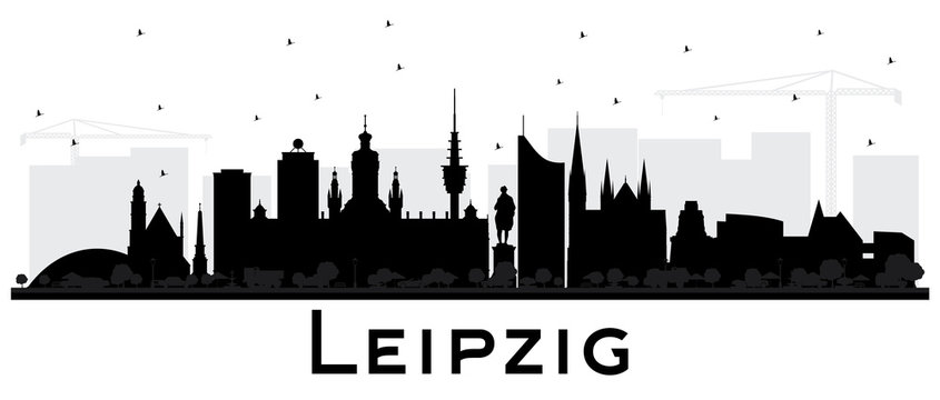 Leipzig Germany City Skyline Silhouette with Black Buildings Isolated on White.