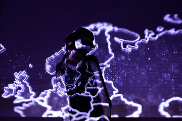 Woman in front of projector