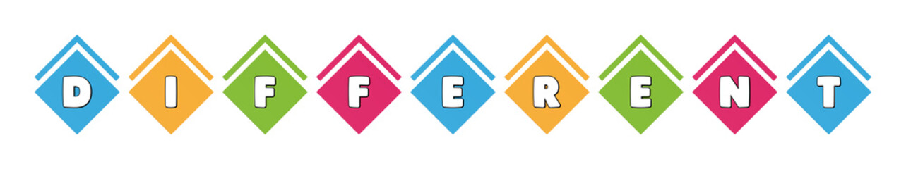 Different - typography in multi-colored boxes on white background