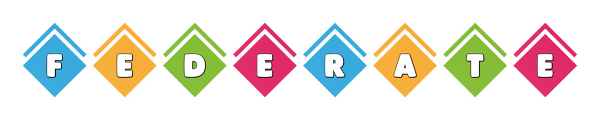 Federate - typography in multi-colored boxes on white background
