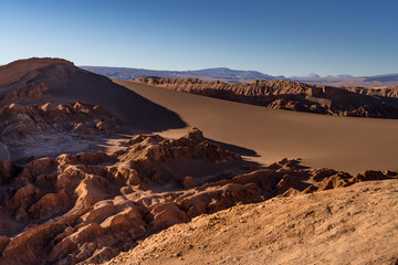 atacama desert, valle de marte, sand and sun landscape that look like mars