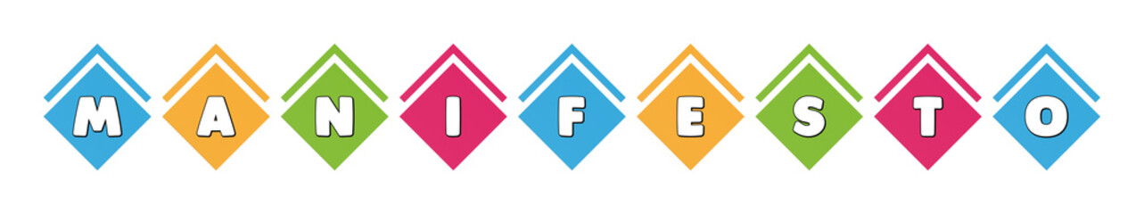 Manifesto - typography in multi-colored boxes on white background