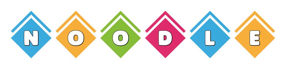 Noodle - typography in multi-colored boxes on white background