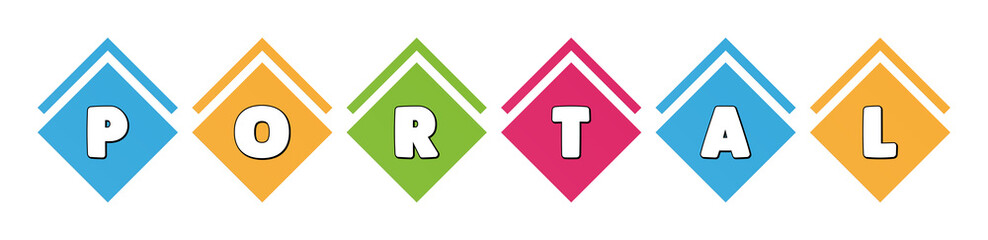 Portal - typography in multi-colored boxes on white background