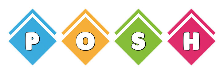 Posh - typography in multi-colored boxes on white background