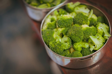 Raw fresh Broccoli Florets, Healthy Green Organ Ready for Cooking.