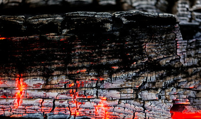Burning coals of wood as a background