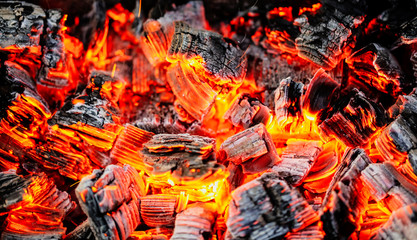 Burning coals of wood as a background