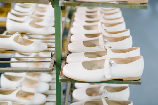White female shoes on factory