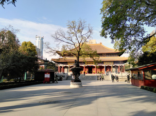 Fototapeta premium Chinese buddhist temple with traditional architecture. Xian, Shaanxi province, China.