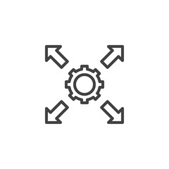 Cog Gear and arrows outline icon. linear style sign for mobile concept and web design. Settings gear and arrows simple line vector icon. Symbol, logo illustration. Pixel perfect vector graphics