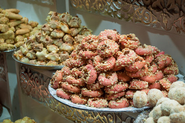 closeup of Moroccan cakes stack in the market