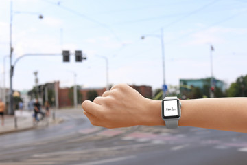 Blurred view of empty road in city