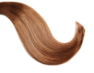 Lock of healthy red hair on white background