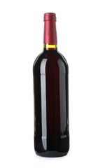 Bottle of red wine on white background