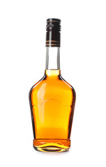 Bottle of alcoholic drink on white background