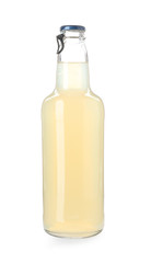 Bottle of alcoholic drink on white background