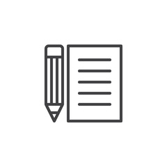 Paper and pencil outline icon. linear style sign for mobile concept and web design. Contract paper and pen simple line vector icon. Form symbol, logo illustration. Vector graphics