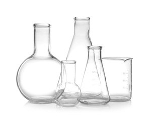 Empty laboratory glassware on table. Chemical analysis