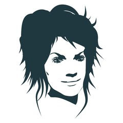 Face front view. Elegant silhouette of a female head. Portrait of a happy smiled woman