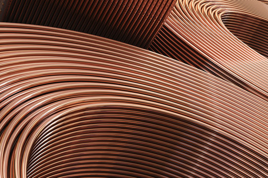 Copper сoil pipes close-up. 3D illustration