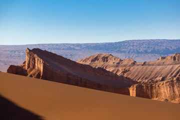 atacama desert, valle de marte, sand and sun landscape that look like mars