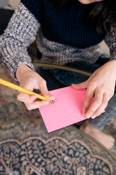 Young Boy Makes Valentine's Day Card