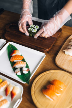 Chef making a sushi dish