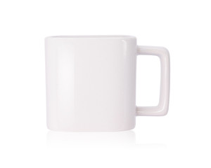 Blank mug isolated on white background. Drink cup for your design. Exotic mug in modern style. Clipping paths object. ( Square shape )