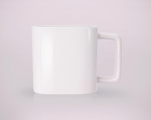 Blank mug on grey background. Drink cup for your design. Exotic mug in modern style. ( Square shape )