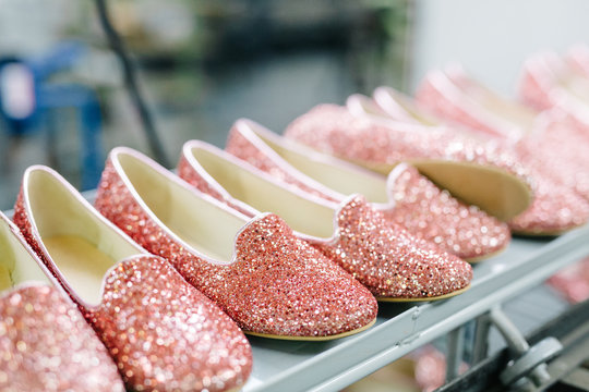 Glittering female shoes making