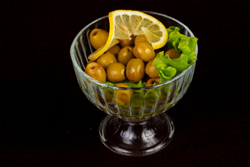 Green olives in the bowl