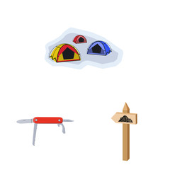Isolated object of mountaineering and peak icon. Collection of mountaineering and camp stock vector illustration.
