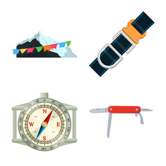 Vector illustration of mountaineering and peak logo. Collection of mountaineering and camp stock vector illustration.