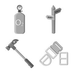 Vector illustration of mountaineering and peak icon. Set of mountaineering and camp stock vector illustration.