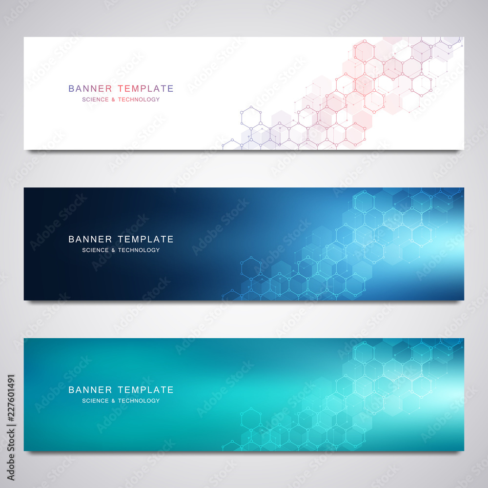 Wall mural vector banners for science and digital technology. geometric abstract background with hexagons desig